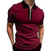 Rela Bota Men's Short Sleeve Polo Shirts Fashion Zipper Polos Casual Slim Fit T-Shirt Wine Red M