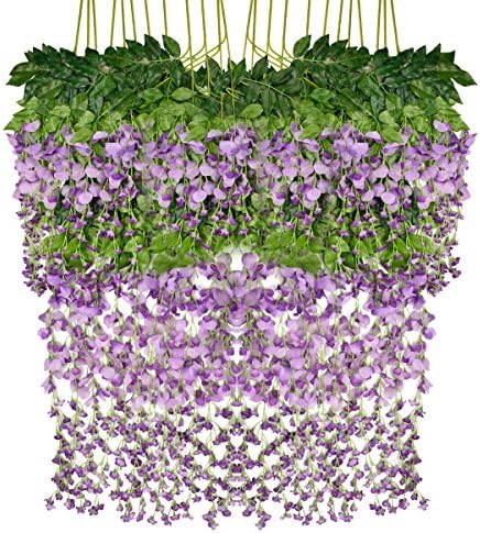 iHomer 12 Piece Artificial Fake Wisteria Vine Rattan, Purple