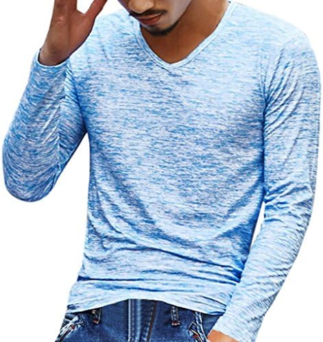 Mens Shirt,Kstare Clearance Men V Neck Long Sleeve Slim Fit Tee T-shirt Casual Tops (L2, Blue)