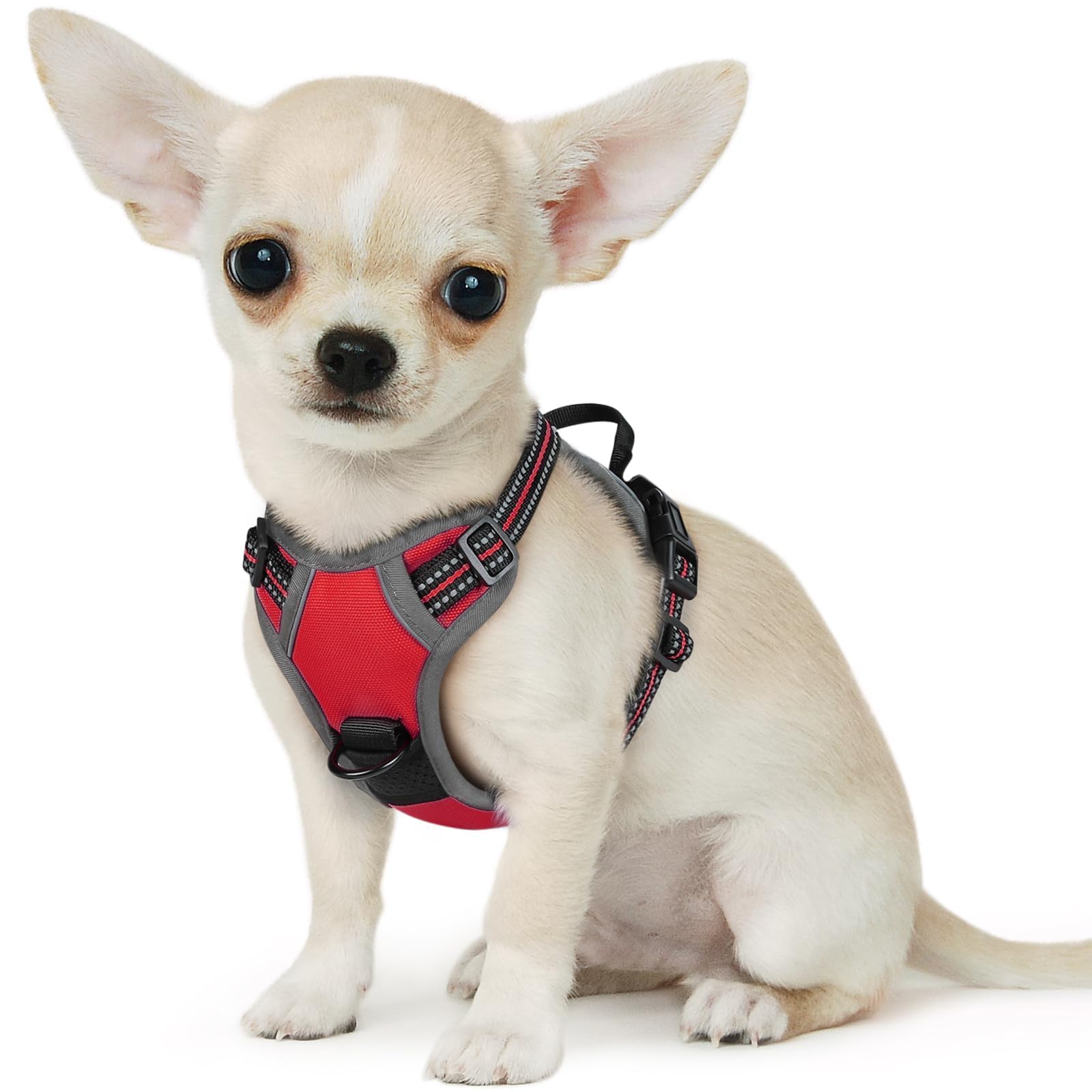 Eagloo Dog Harness Small Dog, Adjustable Soft Padded Pet Vest, Front Clip No Pull Pet Walking Harness, Reflective No-Choke Breathable Puppy Vest with Easy Control Handle, Red, XS