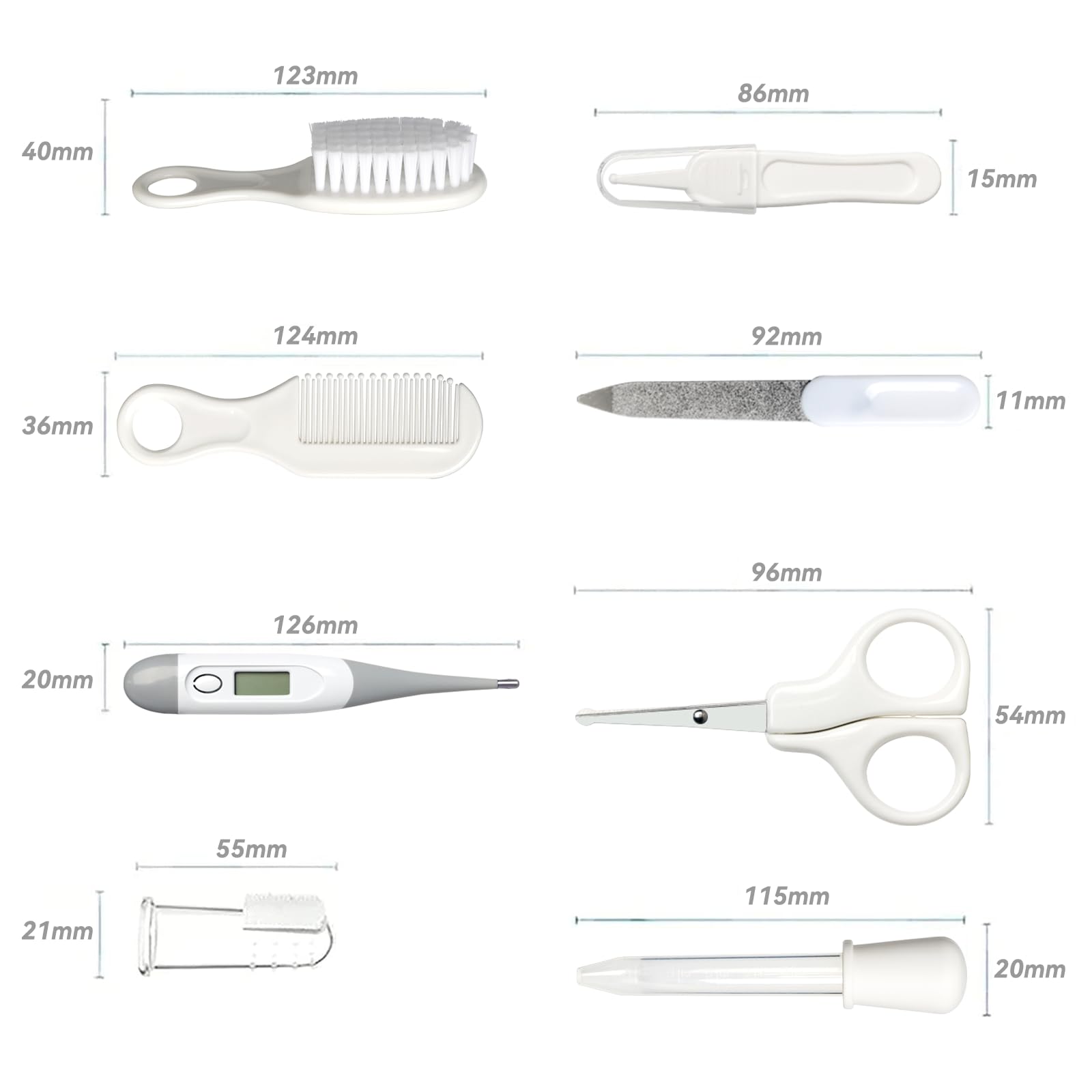 Baby Grooming Kit, Infant Safety Care Set with Hair Brush Comb Nail Clipper Nasal Aspirator,Baby Essentials Kit for Newborn Girls Boys (Grey White)