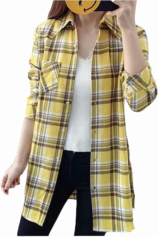 Amazon Kumi チェックシャツ レディース ロングシャツ シャツ 薄手コート 長袖 ゆったり 日焼け止め 冷房対策 シャツ ブラウス 通販