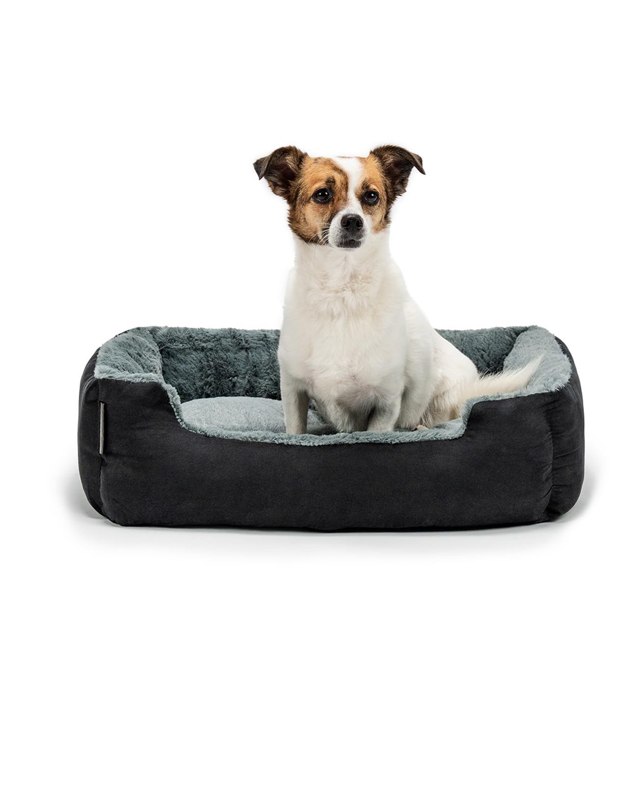 lionto Dog bed with reversible pillow and non-slip underside, robust pet cushion with low entry for dogs and cats of all ages, 60x48 cm, cuddly dog bed, black/grey