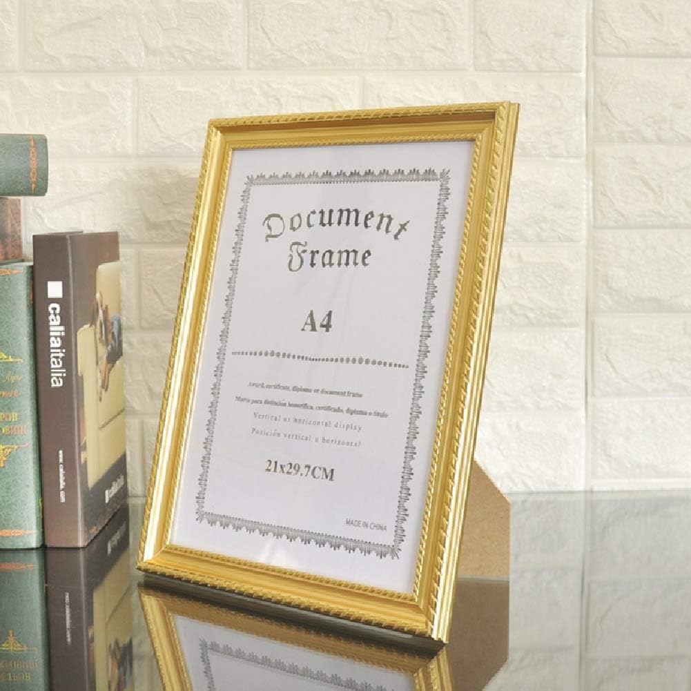 AMHOME A4 Picture Frame Golden Photo Frame Certificate Document Diploma Holder.Plexiglass Panel (not Glass),Transparent Plastic Packaging (not Carton Packaging).