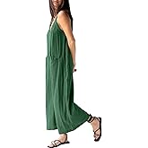 HOTIAN Womens Jumpsuits Overalls Summer V Neck Sleeveless Causal Wide Leg Jumpers Rompers