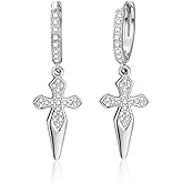 KINGWHYTE Cross Earrings 925 Sterling Sliver Hypoallergenic Dangle Cross Earrings Cubic Zirconia Earrings Drop Earring Birthday Jewelry Gift for Women Men