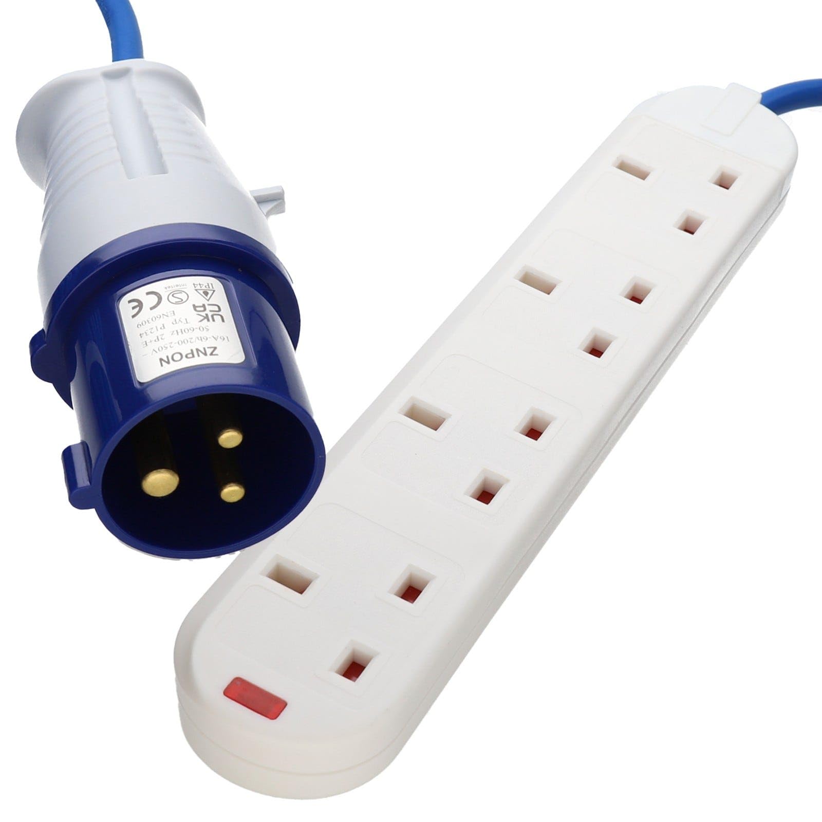 kenable 4 Way Motorhome Caravan Camping Mains Electric Hook Up Extension Lead 16A Blue Cord IP44 Rated 2m