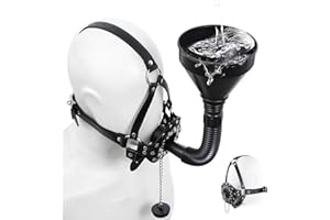 ALMYMM SM Sex Mouth Gag, Gag Bondage Headband Cover with Funnel, Urinal Mouth Gag Ball Gag, Open Mouth Gag, Adult Leather Res