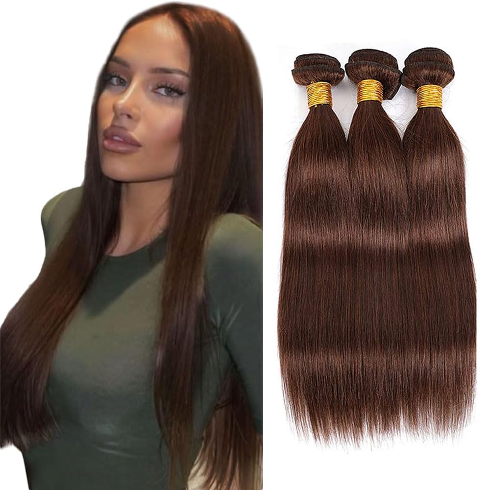 20 22 24 Inch Straight Human Hair Extensions #4 Dark Brown Color Bundles Brazilian Virgin Hair No Tangle No Smell Weave 3 Bundles Total 300g Straight Human Hair Bundles