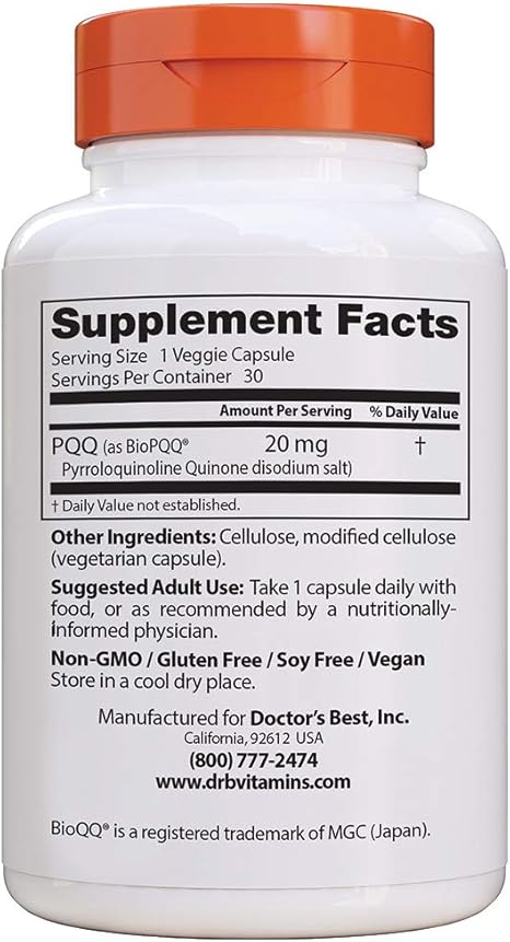 Amazon Com Doctor S Best Pqq With Biopqq Non Gmo Vegan Gluten Free Soy Free 20 Mg 30 Veggie Caps Drb 00295 Health Personal Care