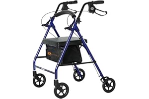 Rhythm Healthcare Royal Aluminum 4 Wheel Rollator, Lightweight Folding Walker with Padded Seat, Tote Bag, and Locking Loop Br