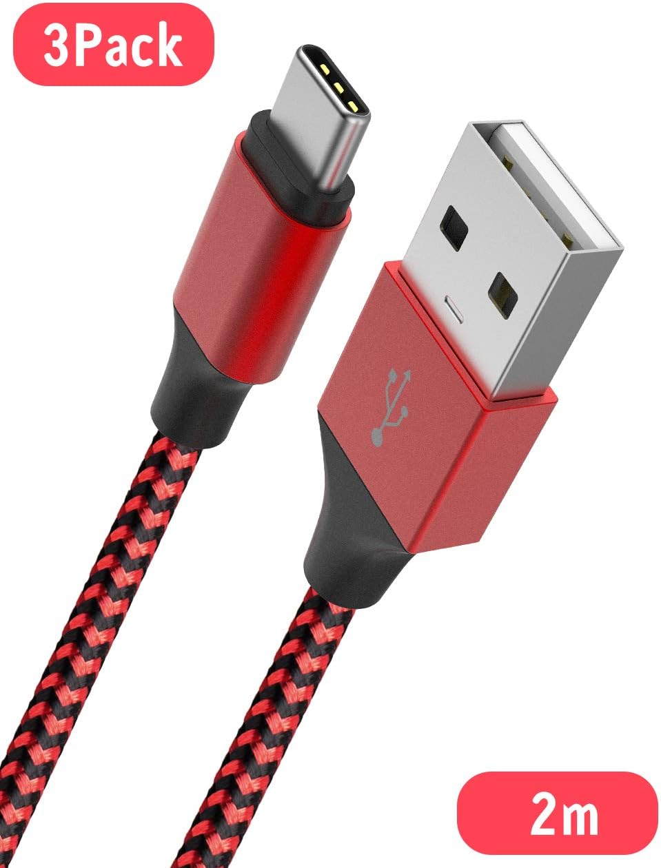 Elegear 2M USB C Cable Type C Charger Cable (3Pack, Red)