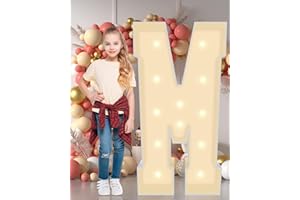 GGPL 4ft Light up Marquee Letters M Sign, Giant LED Mosaic Numbers for Balloons, No Tools Easy Setup, Corrugated Plastic, Perfect for Wedding, Birthday, Anniversary & 2025 Party Decorations (Letters M)