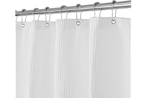 Barossa Design Waffle Weave White Shower Curtain Hotel Luxury Quality, Fabric Shower Curtains for Bathroom, Pique Pattern Cloth, Water Repellent and Machine Washable, Standard Size 71" x 72"