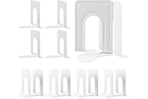 HAPPYHAPI Bookends, Nonskid Metal Bookend Supports for Shelves, Heavy Duty Book End, Office Book Stopper, 6 x 5 x 6 Inches, 14 Pieces / 7 Pairs (White)