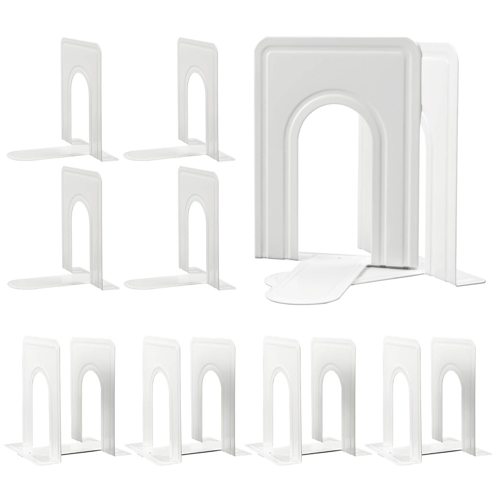 HappyHapi Book Ends, Non-Skid Metal Bookend Supports for Shelves, Heavy Duty Book End, Office Book Stopper, 6 x 5 x 6 Inches, 14 Pieces / 7 Pairs (White)