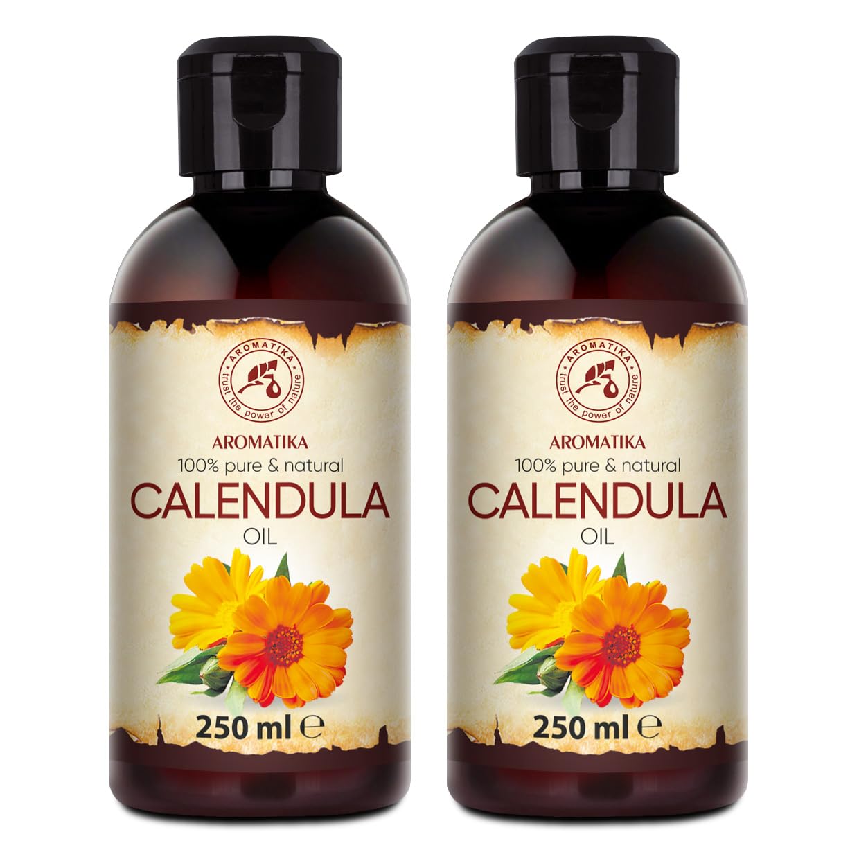 AROMATIKA Calendula Carrier Oil Set 2x250ml - 100% Pure & Natural Calendula Officinalis Base Oil for Face, Body & Skin Care - Moisturising Cosmetic Oil for Massage, Bath, Relaxation & Beauty Care
