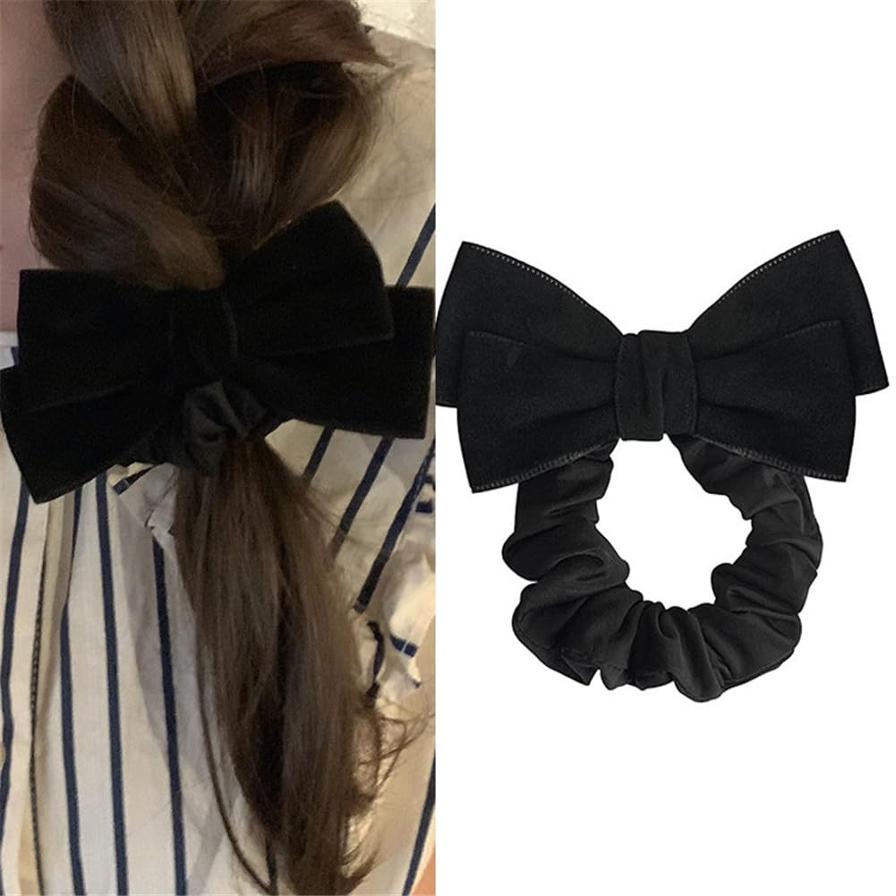 gaobaozhu Black Velvet Bowknot Hair Tie Bow Scrunchies for Women Holder Elastic Hair Bows for Girls Hair Accessories for Women Girls Velvet Scrunchy Elastic Hair Bands