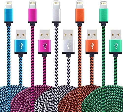 5Pack 1m 8 Pin Lightning Cable Cord Nylon Braided Extra Long USB Charging Cable charger Cord for Apple iPhone 6/6s/6 Plus/6s Plus/5/5c/5s/SE,iPad iPod Nano iPod Touch