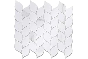 Tilingview 10-Sheet Peel and Stick Backsplash Tile for Kitchen, Self-Adhesive Mosaic Glossy Leaf Stick on Wall Tile with Gaps (Calacatta White)