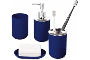 Bathroom Accessory Set, 4 Pcs Plastic Bathroom Set Include Soap Dispenser, Soap Dish, Toothbrush Holder, Mousewash Cup, Moder