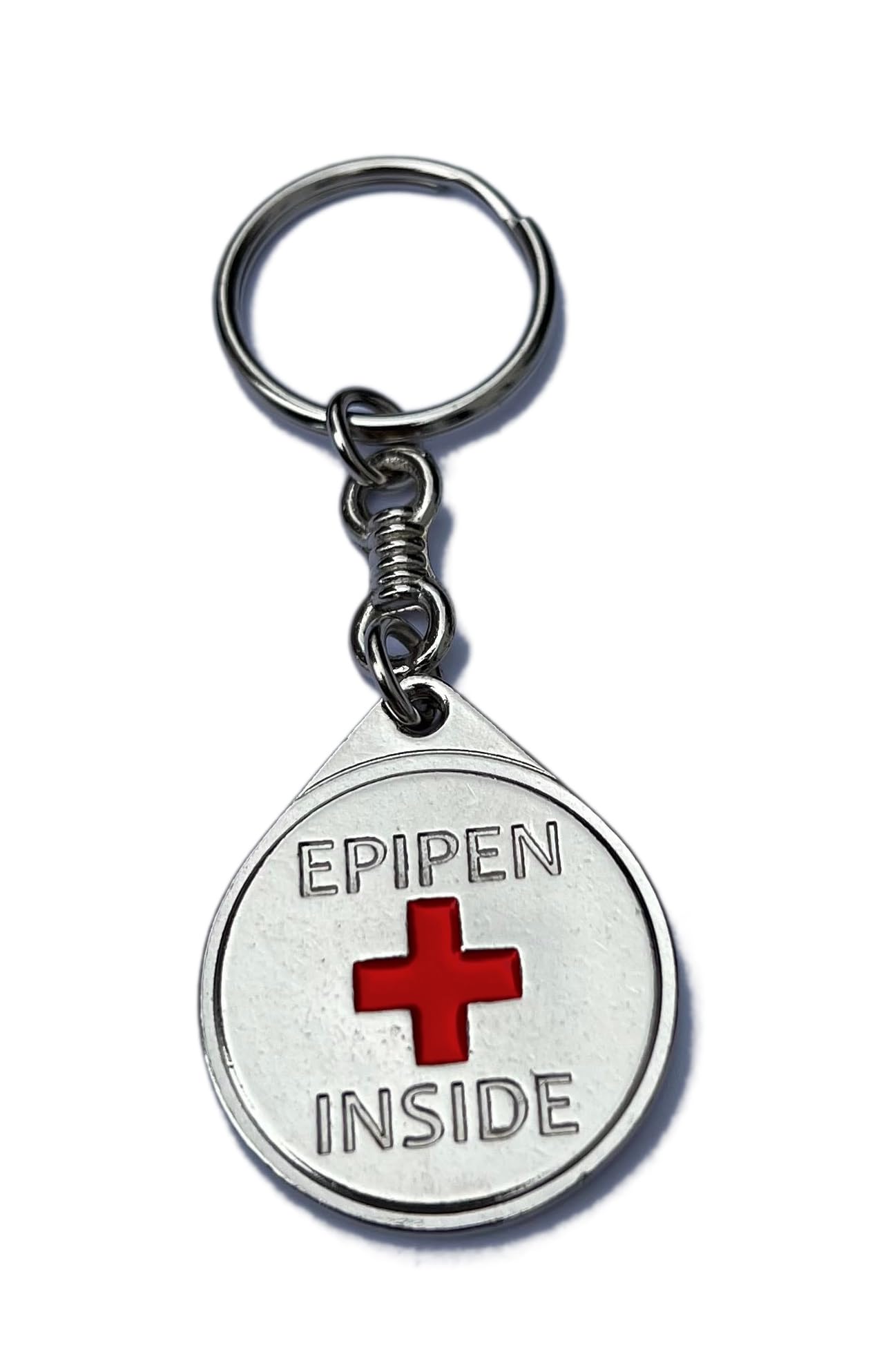 1 x EpiPen Inside Alert Premium Keychain Tag – Medical Alert Metal Key Ring Tag for Allergy Safety, Anaphylaxis Emergency Bag/Backpack Identifier, Epinephrine Auto-Injector Awareness Keychain.