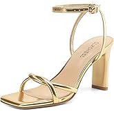 SLXCHBSL Womens Sandals Square Open Toe Strappy Heels for Women Dressy Chunky High Heels Ankle Buckle Heeled Sandals for Women Comfort Wedding Prom Party Shoes