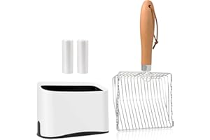 PIPIMOO Cat Litter Scooper with Holder, Metal Cat Litter Scoop, Stainless Steel Sifting Shovel, Poop Sifter&Speed Sifter, Heavy Duty Wood Grip Kitty Litter Scooper for Easy Cleaning, Cats Accessories