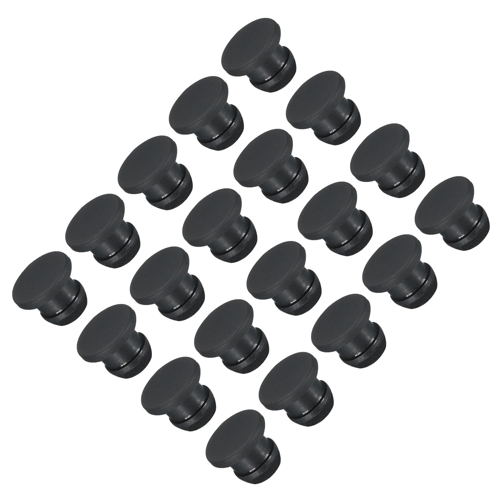 TOP-VIGOR 20Pcs Silicone Snap in Locking Hole Plugs, 7mm Diameter Hole Stoppers, Rubber Panel Seal Cover Flush Type Panel Round for Kitchen Rubber Bulkheads Waterproof Sealing Plugs, Black