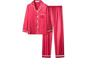 UNICABBIT21 Satin Pajamas for Big Girls Unisex Kids Silk Button Down Long Sleeve & Pants PJS 2PCS Size 8-16