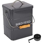 Brabtod Bird Seed Storage Container Airtight,5~6LB Metal Bird Food Container with Scoop,Wild Birds Feed Tin for Storing Sunflower Seed-Ideal for Outdoor or Indoor-Squirrel proof-Gray