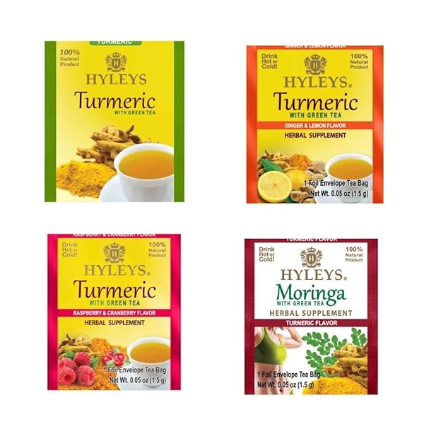 HYLEYS TURMERIC WITH GREEN TEA ASSORTED FLAVORS – ANTIOXIDANT-RICH HERBAL TEA VARIETY PACK – 42 TEA BAGS