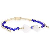 Agriajun Valentines Day Handmade Stone Beaded Love Heart Star Strand Bracelets for Women, Cute Adjustable String Braided Boho Gold Beads Friendship Bracelets Holiday Prom Jewelry Gift