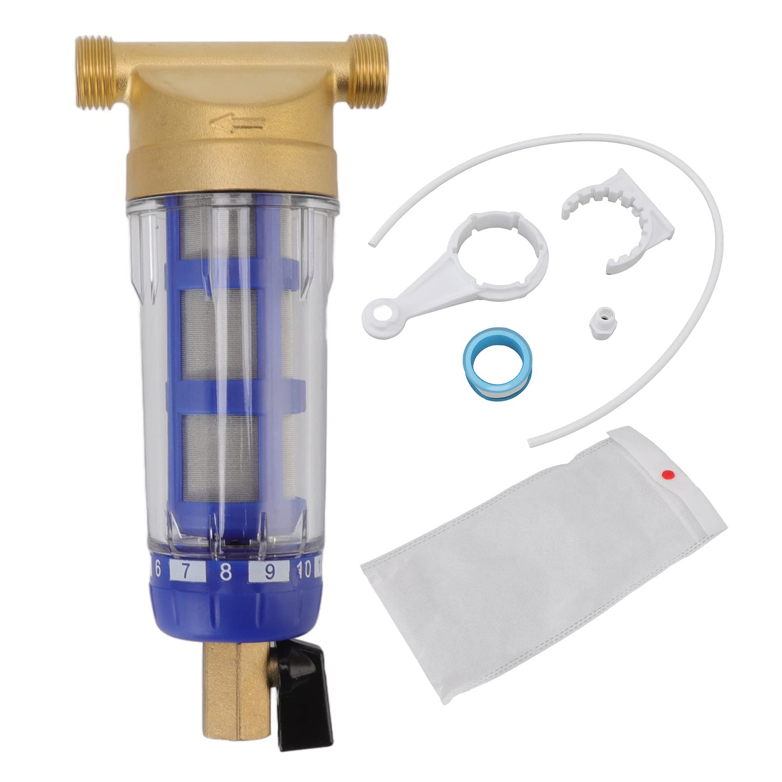 Spin Down Sediment Filter,G1/2in Backwashing Pure Copper Whole House Water Filter and Reusable Whole House Sediment Water Filter,Pre-Filtration System for City/Well Water