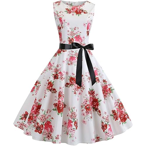 Quealent Women Dresses Summer Casual Sleeveless Print Evening Party Swing Dress