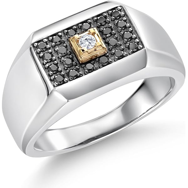 Gem Stone King Men's 925 Sterling Silver and 10K Yellow Gold