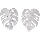 Monstera Leaf Stud Earrings in Sterling Silver 925