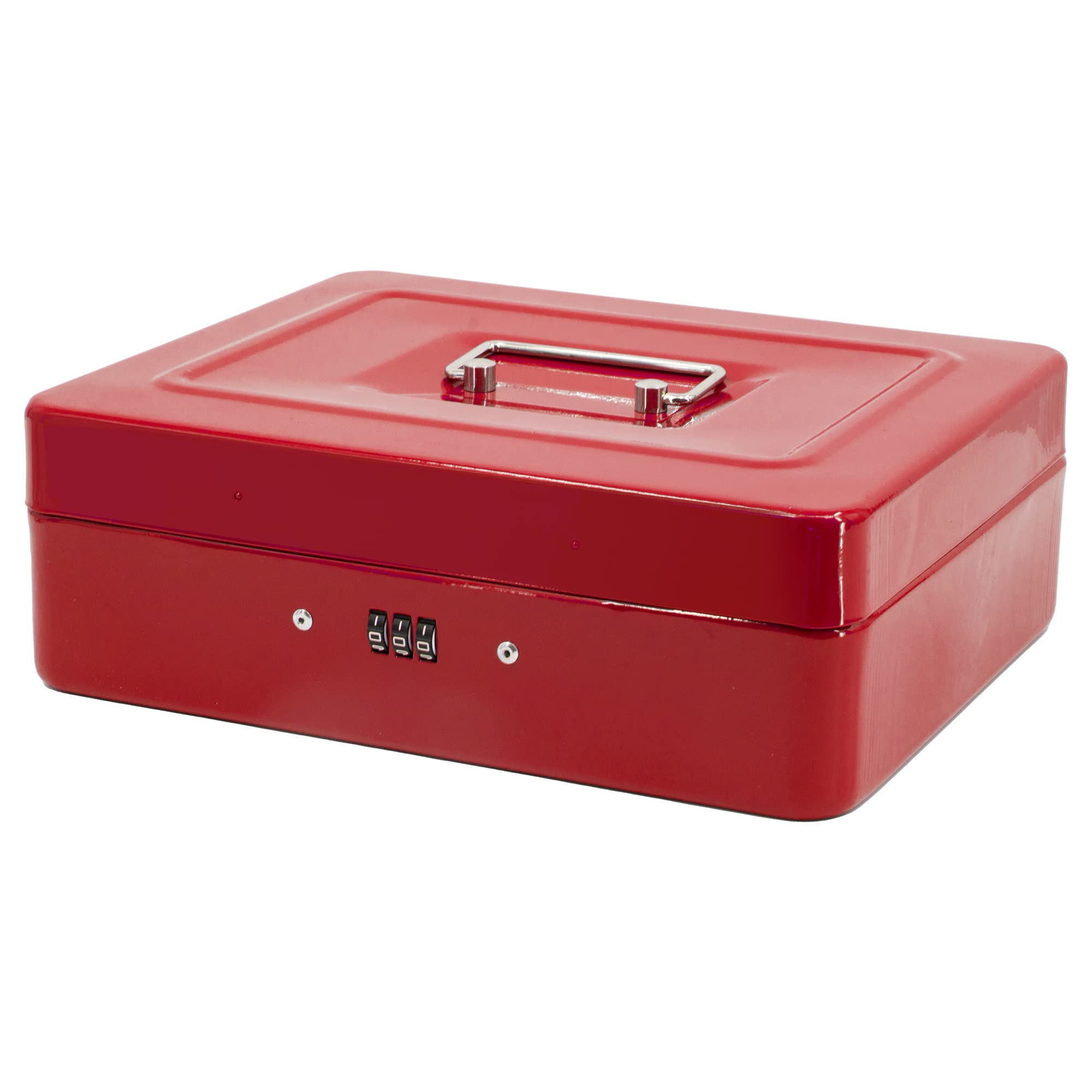 Time to Sparkle 10 inch Small Security Lock Box with Coin Tray Metal Material with Stainless Steel Handle 25 * 20 * 8.5cm Red