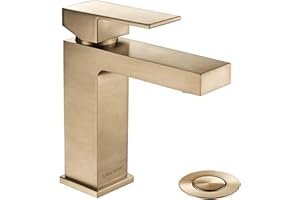 Bathroom Faucet Single Hole, Lava Odoro Modern Gold Bathroom Sink Faucet Single Handle Vanity Faucet with Metal Drain Assembly Supply Line, Deck Plate Included, Brushed Bronze BF307-BB