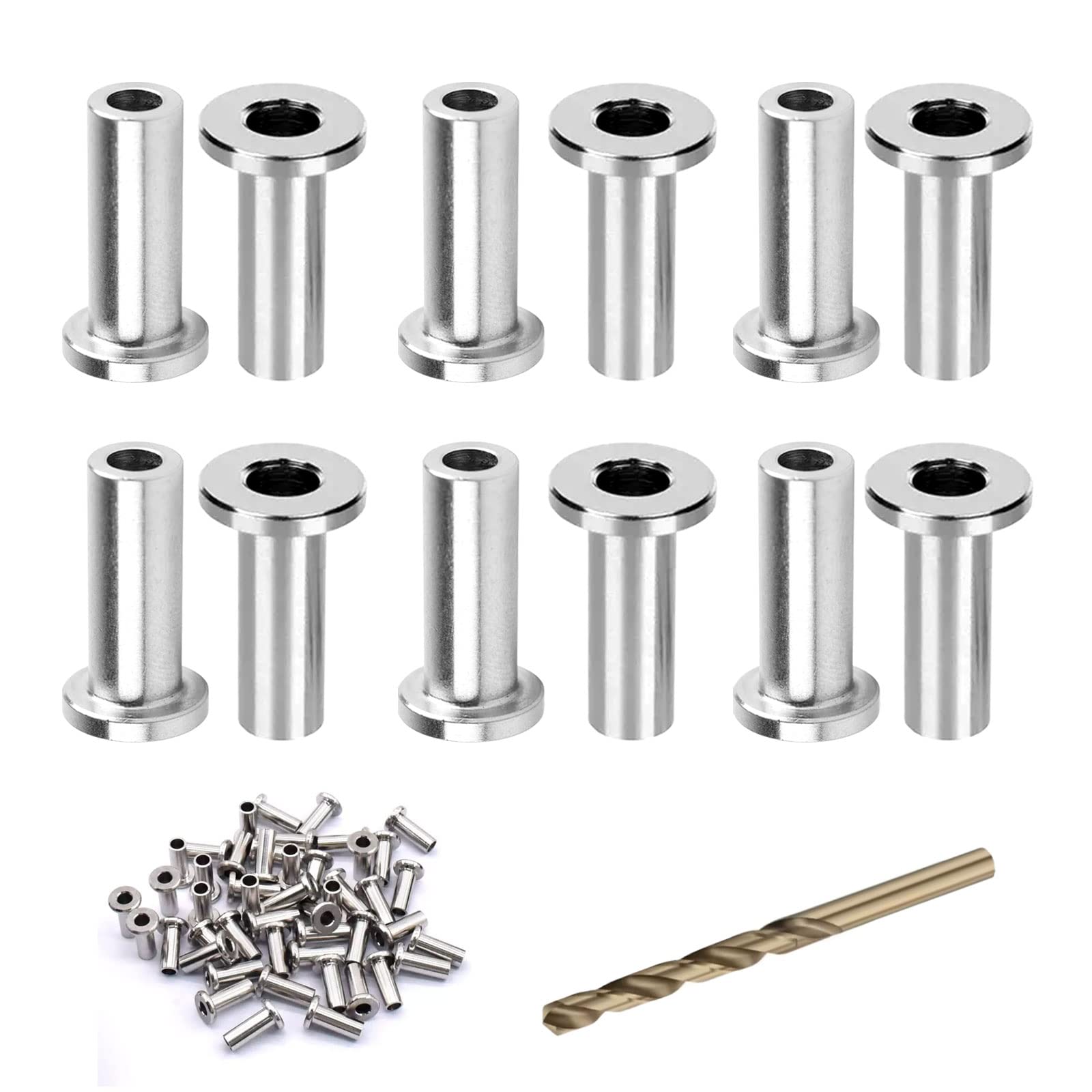 100 Pcs T316 Stainless Steel Protector Sleeves for 1/8" Wire Rope Cable Railing with A Drill Bit, Deck Cable Railing Kits for Wood and Composite Posts