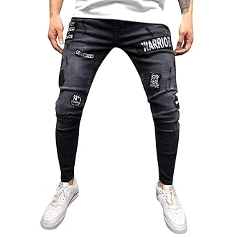 TTEELONG Hosen Herren Stretch Denim-Hose - Distressed - Zerrissene, ausgefranste Slim Fit-Jeans-Hose Jogginghose Trainingshos