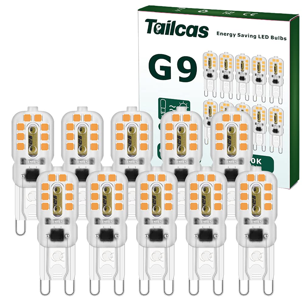 Tailcas G9 LED Light Bulbs 3W, (Equivalent 30W Halogen Bulb) Mini Led Lamp Warm White 360 Degree 300LM 3000K AC/DC 220-240V for Lighting Decor, Chandelier Home (10 Packs)