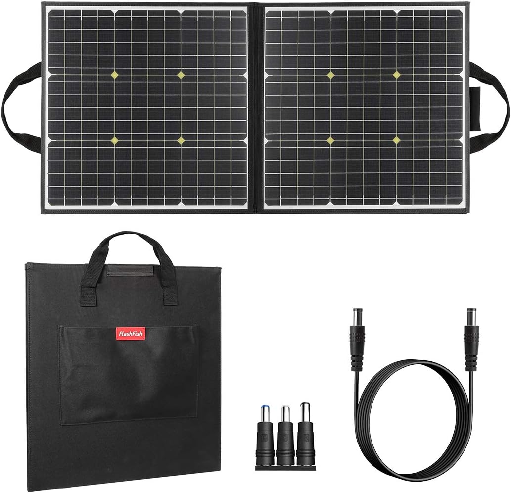 50W 18V Portable Solar Panel, Flashfish Foldable Solar Charger with 5V USB 18V DC Output Compatible with Portable Generator, Smartphones, Tablets and More : Garden & Outdoor