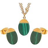 TaYolnFaSo 18k Gold Plated Natural Stone Jewelry Sets for Women Real Gemstone Necklace Earring Set Handmade Healing Crystal Jewelry Gift for Mother Wife