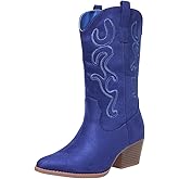Bplangat Cowboy Boots for Women Cowgirl Mid Calf Western Style Embroidery Stitched Low Chunky Heel Ladies Fashion Boots, US Size 5-11