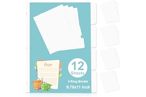 MSHUNKEJI 12 Sheets Plastic Recipe Dividers for 3 Ring Binder with 4 Tabs 9.75X11 inch Recipe Book Dividers Recipe Binder Separators Recipe Binder Index Tab Dividers White Family Recipe Binder (White)