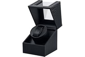 Mcbazel Single Watch Winder, Ultra Quiet Japanese Motor Automatic Watch Winder Box with Multiple Rotation Modes, Premium Watch Winder for Automatic Watches (AC/ Battery Powered) - Black with Crocodile Pattern