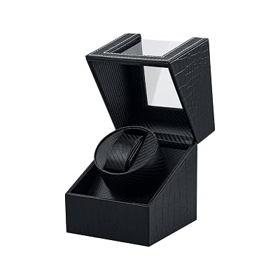 Mcbazel Single Watch Winder, Ultra Quiet Japanese Motor Automatic Watch Winder Box with Multiple Rotation Modes, Premium Watch Winder for Automatic Watches (AC/ Battery Powered) - Black with Crocodile Pattern
