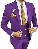 Wangyue Mens 3 Piece Purple Suit Men Double