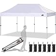 Eurmax USA 10'x20' Pop Up Canopy Tent Commercial Instant Canopies with Heavy Duty Roller Bag,Bonus 6 Sand Weights Bags (White)